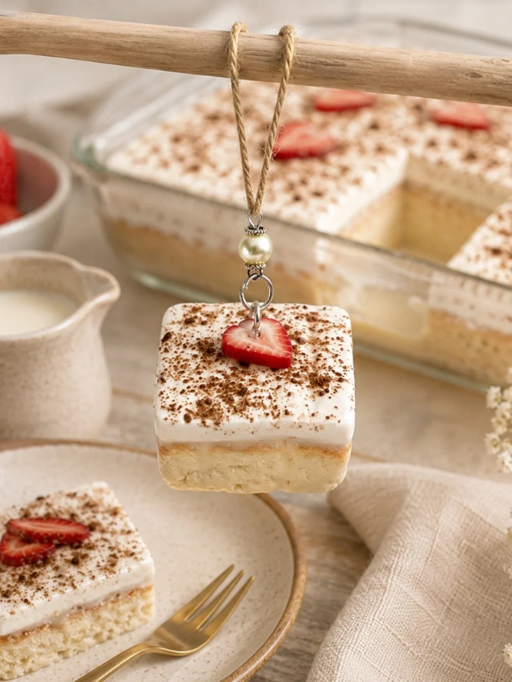 Tres Leches Cake Ornament | Handmade Latin American Hispanic Dessert, Strawberry
